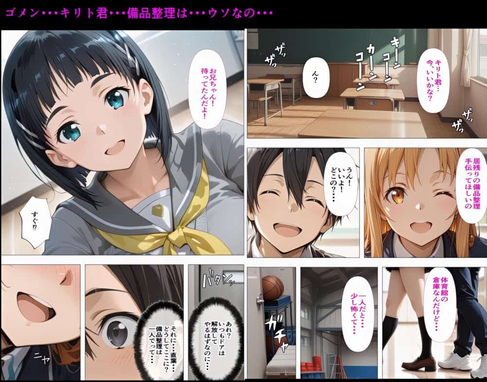 黒の剣士の三角関係  総集編＋10章-後編 「キリト君の種で上書きして・・・」快楽中毒のアスナと直葉 体育倉庫で終わらない強●射精